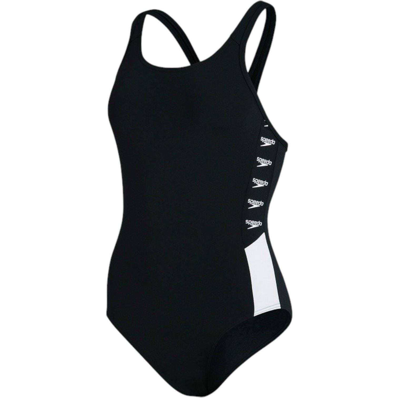 Speedo Womens Logo Muscleback Swimsuit Black/White
