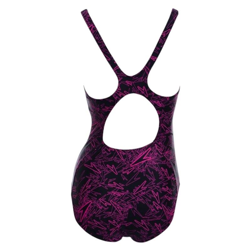 Speedo Womens Boom Allover Muscleback Swimsuit Black/Pink