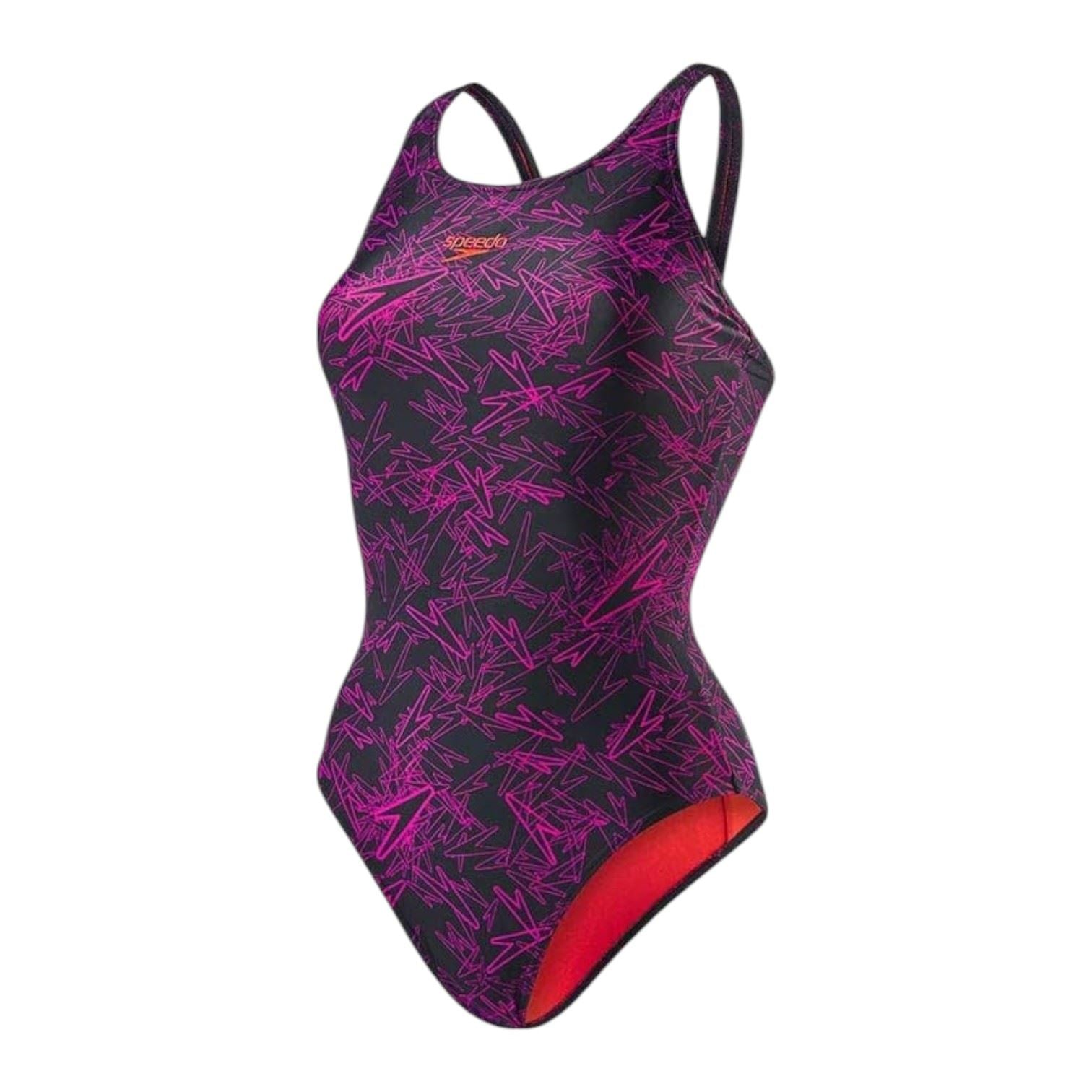 Speedo Womens Boom Allover Muscleback Swimsuit Black/Pink