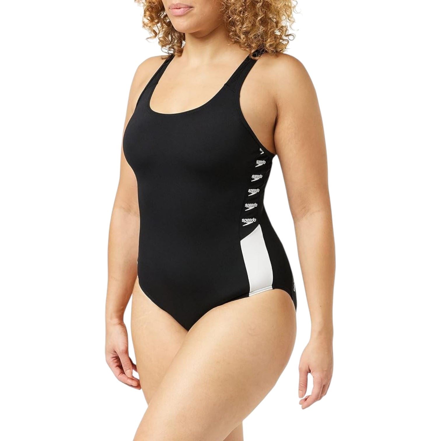 Speedo Womens Logo Muscleback Swimsuit Black/White