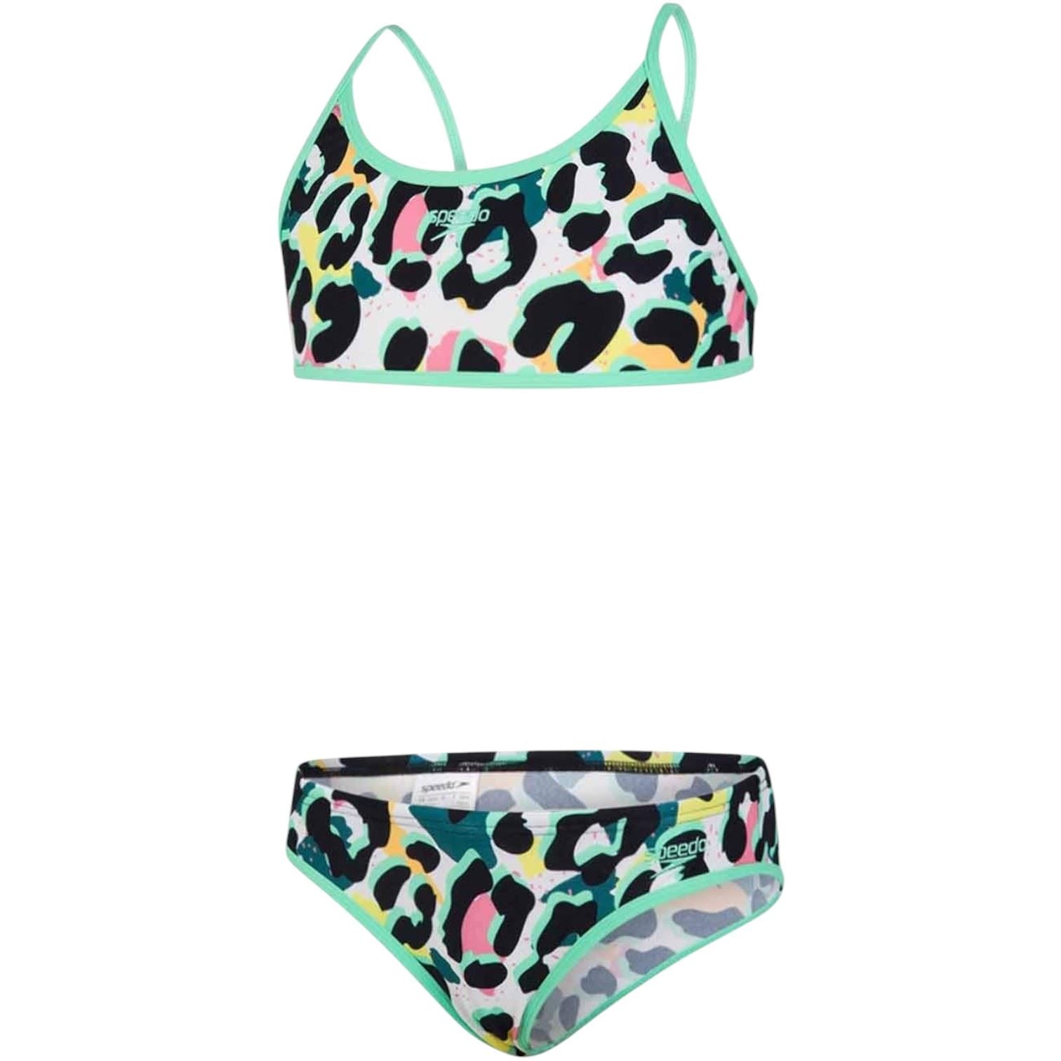 Speedo Girls Junglespeak Allover Tie 2 Piece Bikini Black/White/Green
